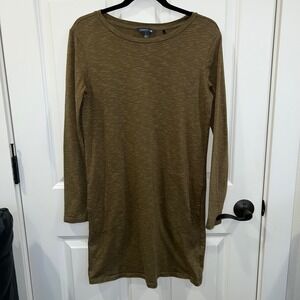Toad&Co Windmere II Long Sleeve Shift Dress in Heathered Olive Green Size Small